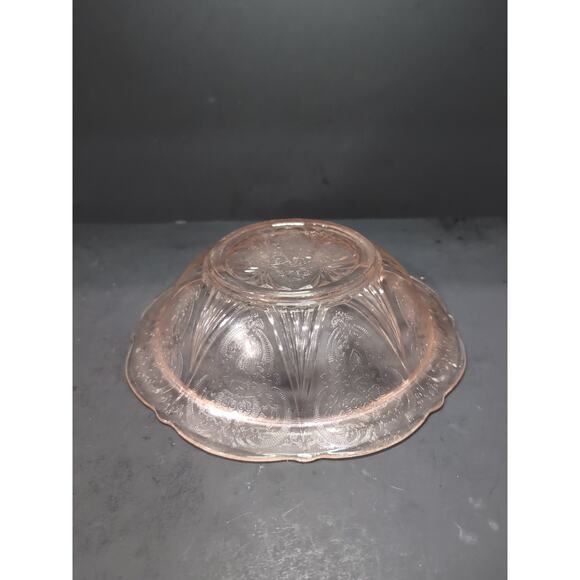 Hazel Atlas Royal Lace Pink Glass Bowl, Depression Glass Fruit Bowl 10", Vintage - Picture 5 of 9